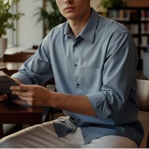 Y2K Claiborne Mens M 15.5 34-35  Classic Fit Shirt Shines Blue Gray Sheen Preppy